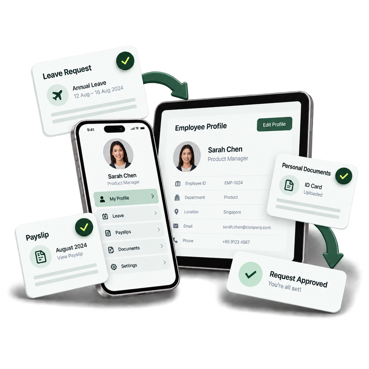 Employee self-service on desktop and mobile